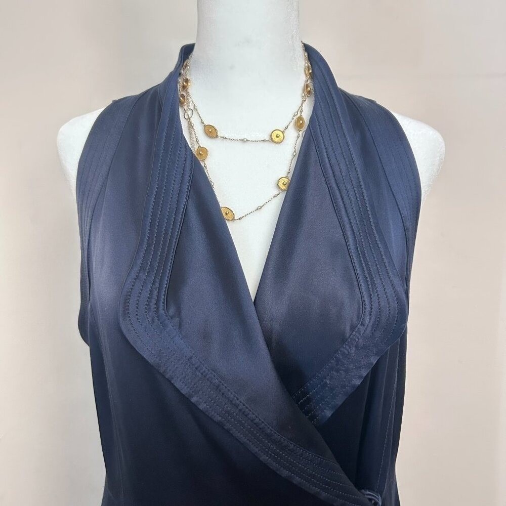 100% Silk Navy Blue Wrap V-Neck Midi Dress Proenza Schouler for Target 8 - Picture 5 of 14